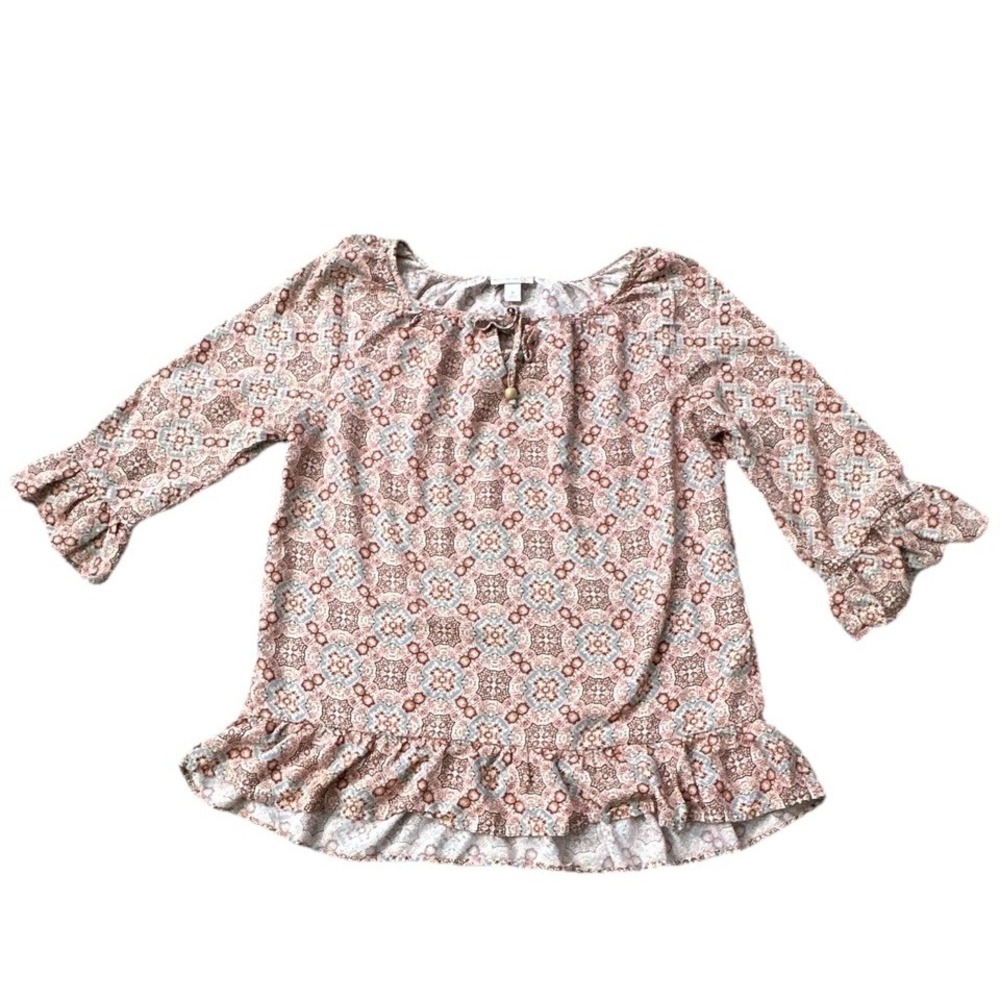 Westport 1962 Women Multicolor Floral Boho Rayon Peasant Blouse 3/4 Sleeve M